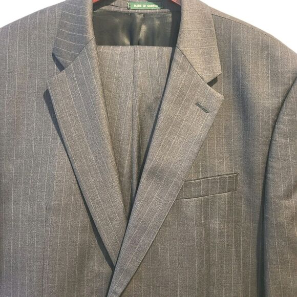 Vtg Lauren Ralph Lauren Charcoal Subtle Pinstripe Wool Suit 46L & Pants 40x31